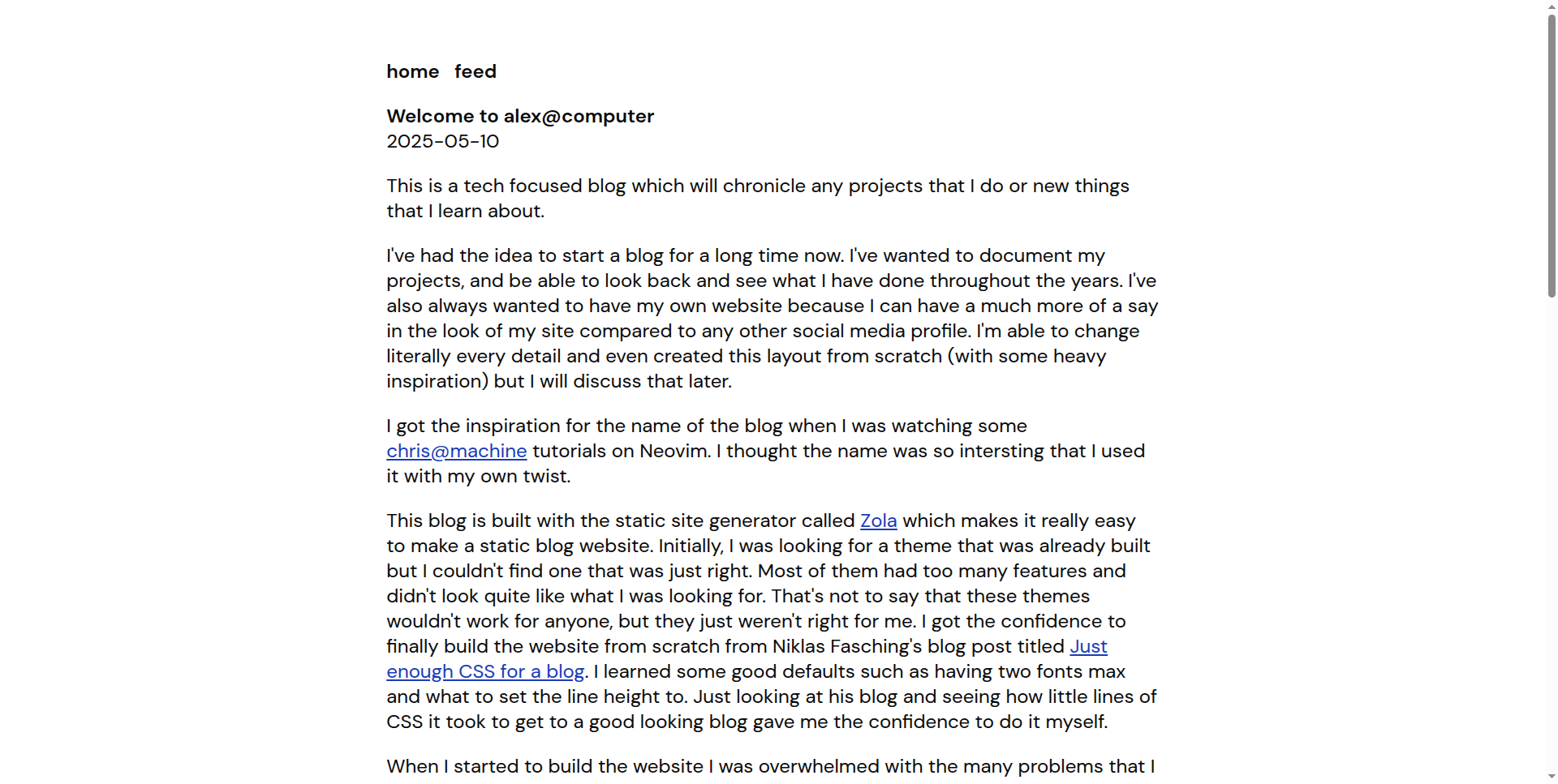 screenshot of blog